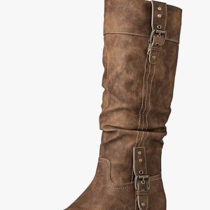 Stylish Brown Buckle Heeled Boots for Women
